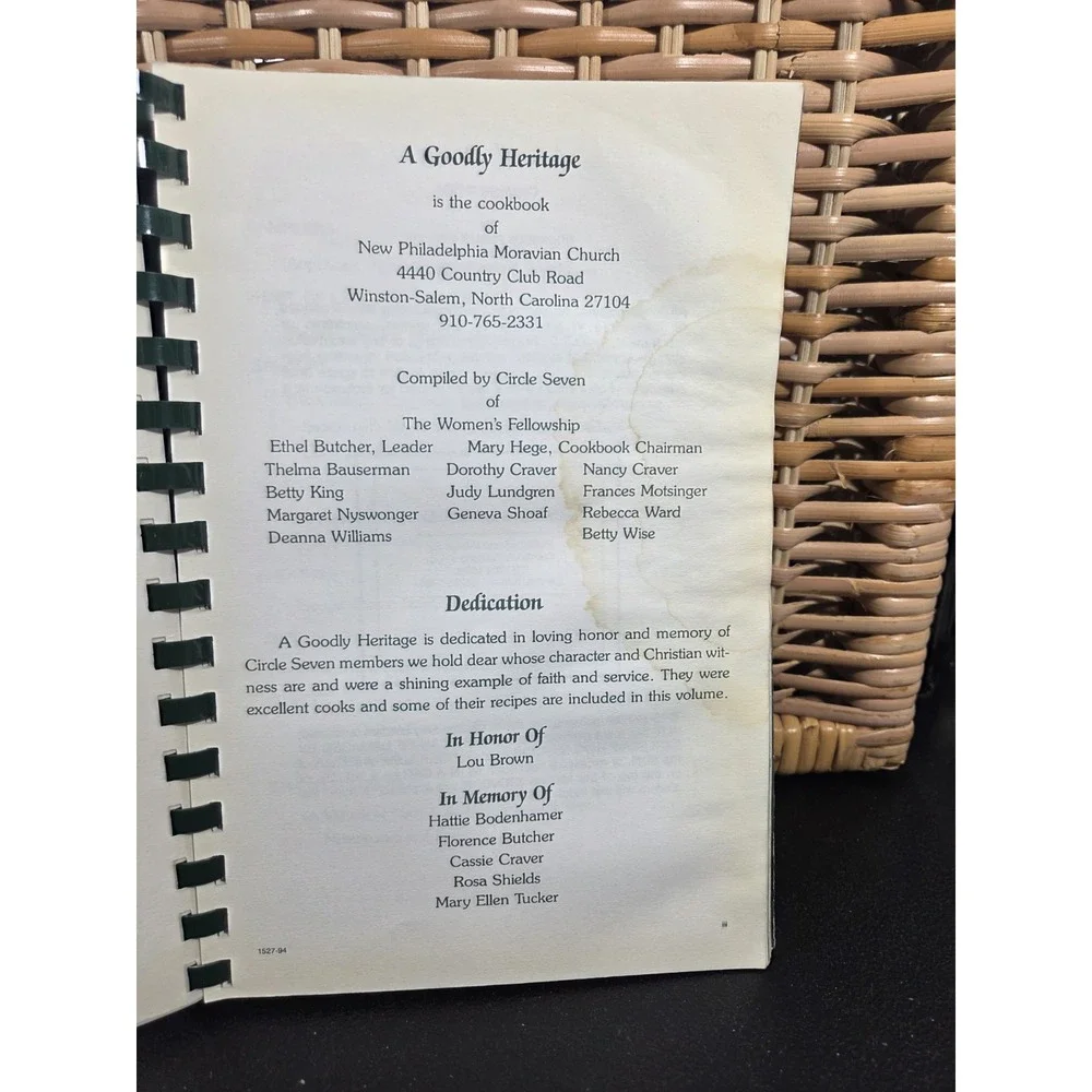 New Philadelphia Moravian Church Cookbook Winston Salem NC, A Goodly‎ Heritage